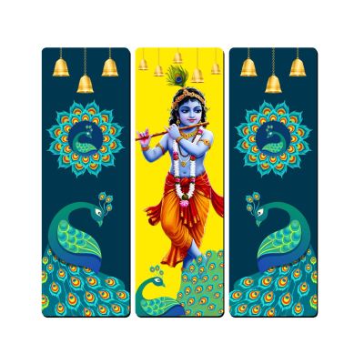 Lord Krishna Wooden Wall Hanging Art  Divine Bal Gopal Flute Playing Artwork for Living Room, Pooja Mandir, and Home Decor